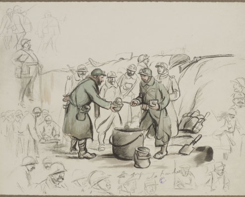 CROQUIS DE GUERRE PAR SEM 1915-1916; LA SOUPE A LA TRANCHEE